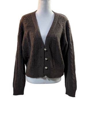 Sugar Moon Junior's Cable-Knit Bling -Button Cardigan Sweater Mocha Plum X-Large