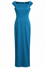 Badgley Mischka Dress 12 Teal Blue Scallop Neck Cap Sleeve Formal Maxi