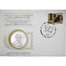 [#1279518] Italy, Medal + stamp, International Society of Postmasters, 1976, Sil