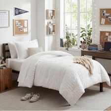 White Seersucker Comforter Set, Queen, 5-Piece, Stripe, Machine Washable