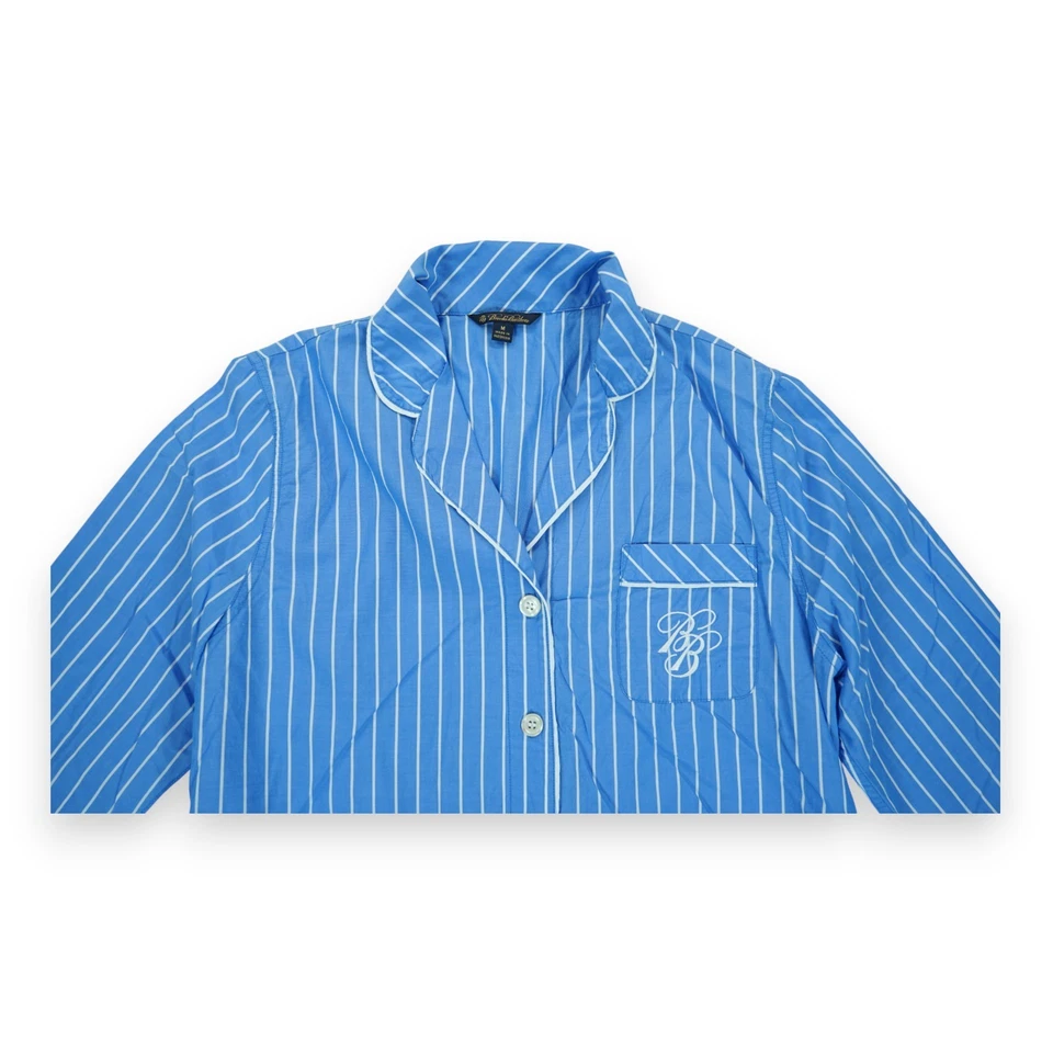 Brooks Brothers 女式衬衫中号条纹蓝色睡衣纽扣 — 第 3/4 张图片