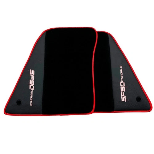 AutoWin Brand Black Floor Mats for Ferrari SF90 Stradale (2019-2024) Red Trim
