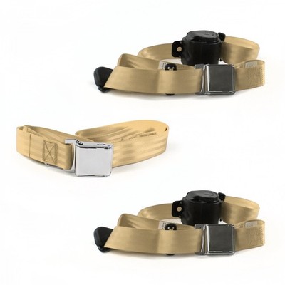 Ford Fairlane 1960 - 1961 Airplane 3pt Tan Retractable Bench Seat Belt Kit - 3  