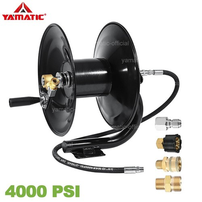 #ad YAMATIC 4000 PSI Hose Reel for Pressure Washer 3 ft. Jumper Hose and Adapters $147.99