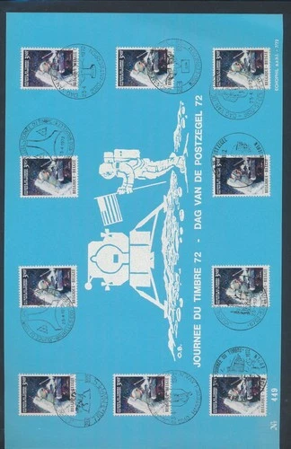 XE60642 Belgium 1972 moon landing stamp day FDC XXL sheet used
