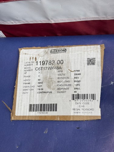 Leeson 119783.00 Washguard Motor 3HP, 3 PH, 230/460V, 1740RPM, C6T17WK48A - Picture 5 of 5