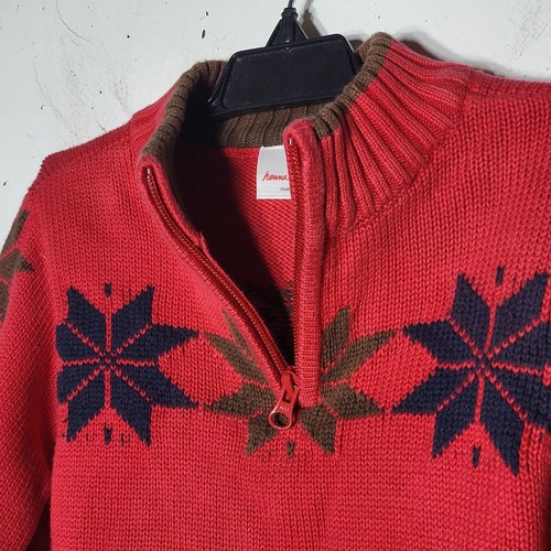 Hanna Andersson Kids Red Quarter Zip Snowflake Sweater 6-7 Holiday Christmas - Picture 3 of 10