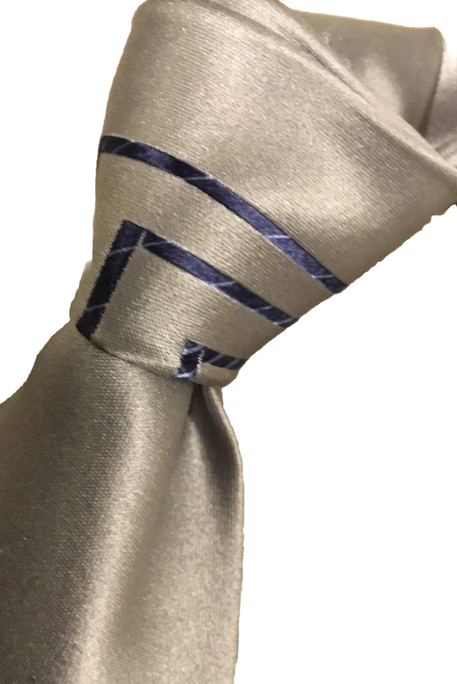 VTG 80’s PIERRE CARDIN Tie 4” Wide Silver w/ Blue Metallic Squares 100% Silk - Image 2 of 4