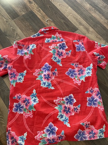 Vintage Royale-Air Shirt Mens Size Large Hawaiian Blue Red Floral Made USA - Picture 6 of 6