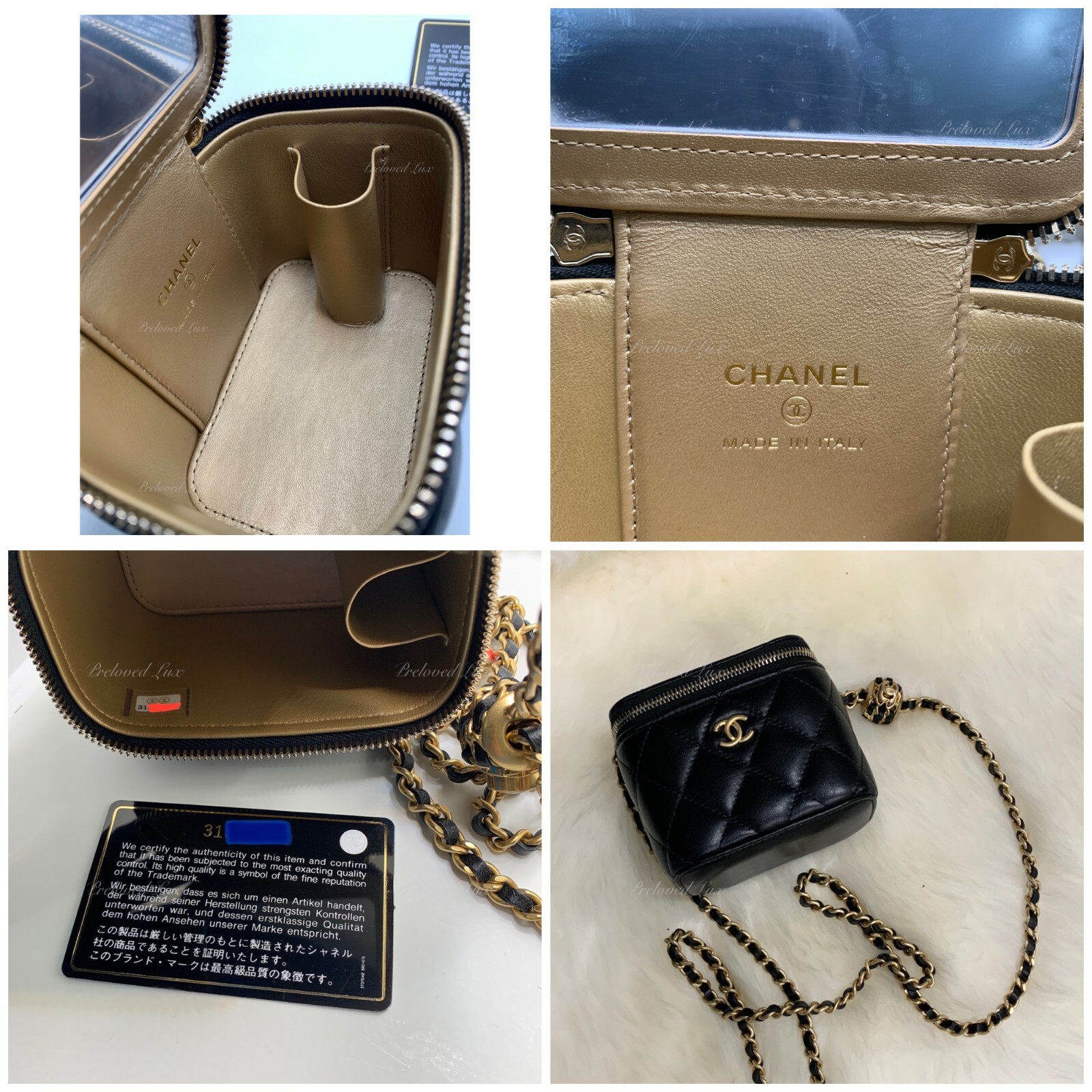 Authentic CHANEL Black Lambskin Pearl Crush Mini Vanity Case Bag Gold Hardware image 7