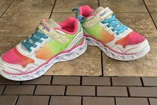 Girl's Skechers, White Multi Color Sneaker - Big Kids Size 1 Good Used Condition
