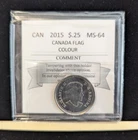 2015 Canada Flag Colour, Coin Mart Graded Canadian, ¢25 Cent, **MS-64**