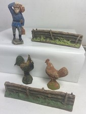Elastolin Farm Animal Chicken Hedge Fence Vtg Wood Composition Lot Train