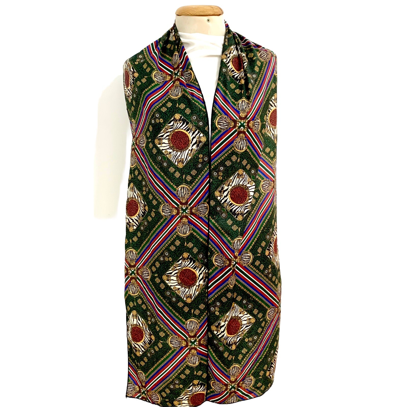 UNBRANDED CHECK GREEN RECTANGLE POLYESTER silk sc… - image 1