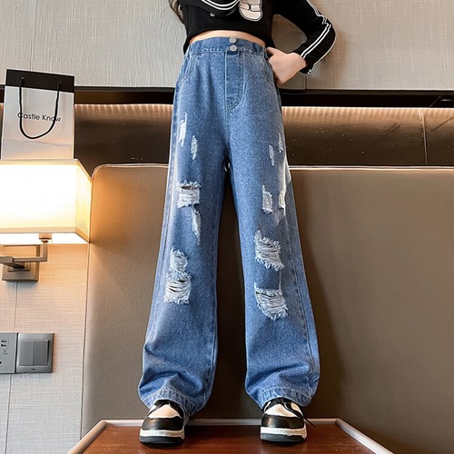 Girls Pants Streetwear Jeans Pants Baggy Denim Trousers Cowboy Kids Pants - Picture 11 of 18