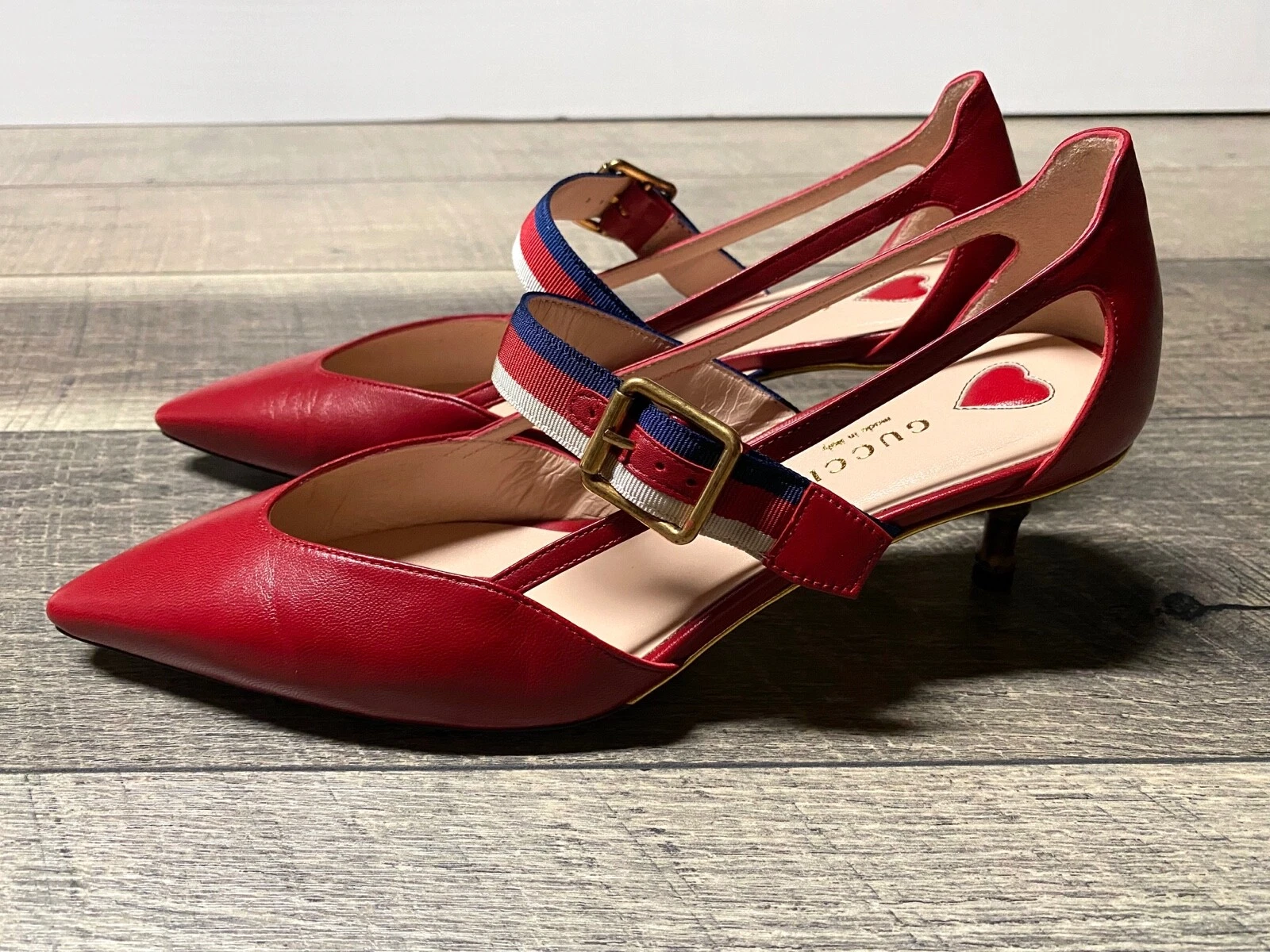 Escarpins à talons bas Gucci Malaga pour enfants en bambou rouge pour femmes /US 8/Royaume Uni 5 neufs avec étiquettes