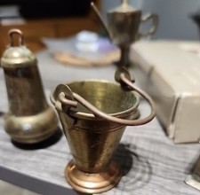 Vtg. 5 Pcs Brass Miniature Dollhouse Size Pots, Vase, Iron More Made In India
