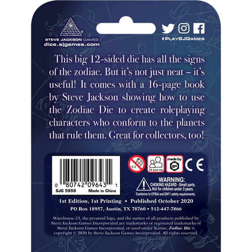 The Zodiac Die w/ Munchkin Bookmark of Emphatic Aspects Promo Steve Jackson - Picture 4 of 5