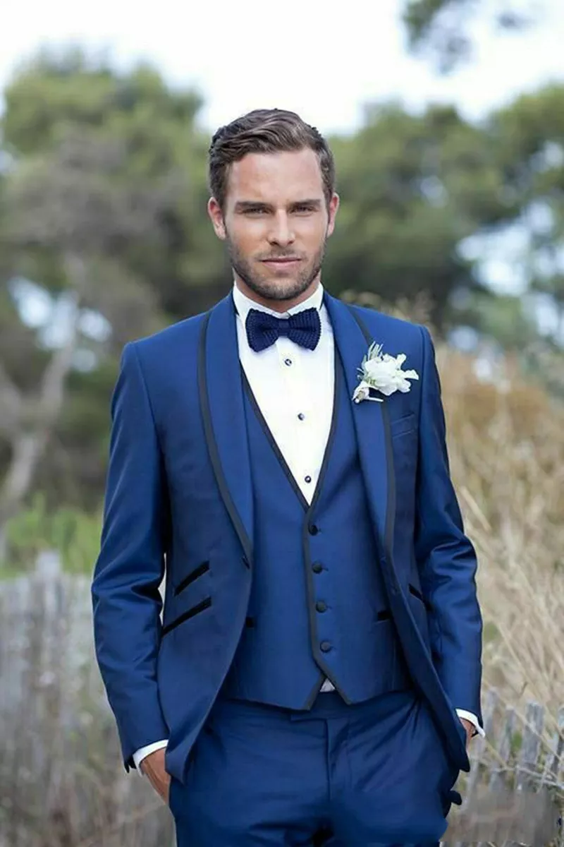 Men Blue Suits Designer Elegant Luxury Wedding Dinner Suits Coat Pant Vest