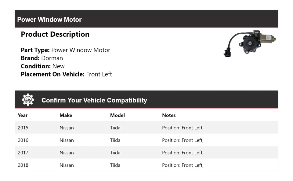 Двигатель стеклоподъемника передний левый для Nissan Tiida Dorman 2015-2018 годов выпуска 2016 2017 годов выпуска - Изображение 2 из 4