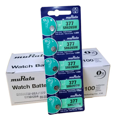 muRata (was Sony) SR626SW 377 Silver Oxide Watch Battery Box of 100 pcs