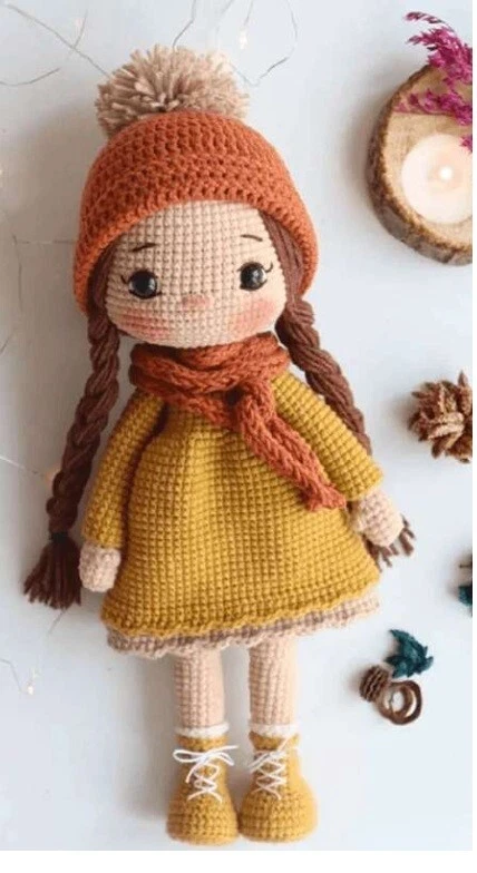 CROCHET PATTERN COPY girl with hat & scarf doll toy amigurumi 4ply