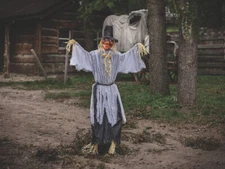 Head Turning Pumpkin Scarecrow Halloween Animated Prop Haunted House Life Size