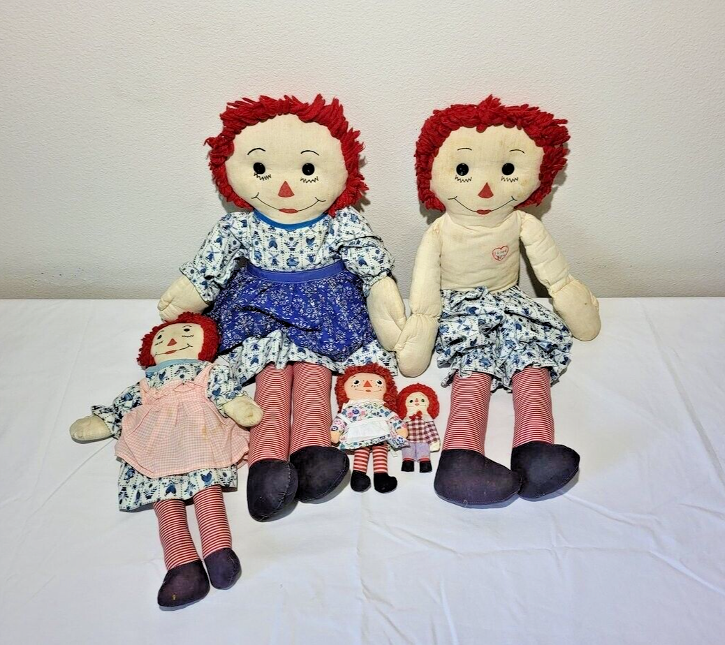 Vintage Raggedy Ann and Andy Dolls Lot Of 5 Handmade Ragdolls Mixed