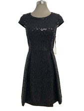 New Calvin Klein Formal BLACK Sequin Embellished Fit&Flare Cocktail Dress size 4