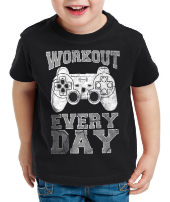 Workout Gamer Kinder T-Shirt play sport station kontroller konsole gym game fun