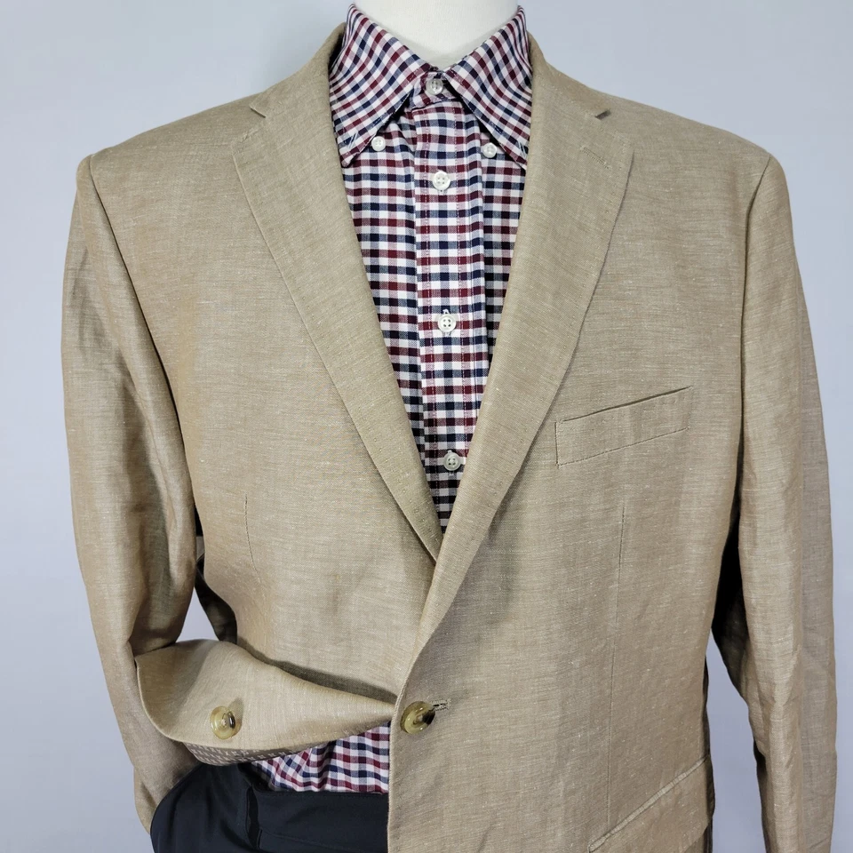 Abrigo Blazer Deportivo Para Hombre Alan River Dos Botones Beige Algodón Lino Sarga Talla 46L Foto 2 de 4