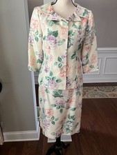 Talbots Vintage Pure Silk Suit Garden Floral Jacket/ Skirt Sz 8