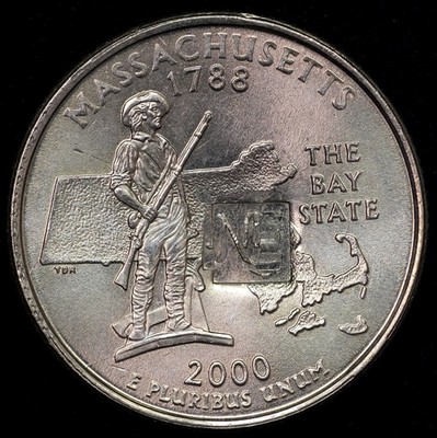 2000 Massachusetts Bay Colony Colonial ''NE'' Counterstamp Statehood Quarter Coin