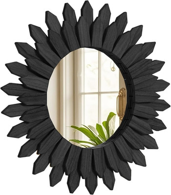 20'' Black Boho Sunburst Mirror - Handmade Rustic Wall Decor for Any Room