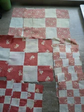 15 Vintage Quilt Blocks Depression Era Feed sack fabric material Turkey Red
