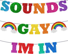 Pride Decorations Banner NO-DIY Glitter Rainbow Sounds Gay Im in Hanging Banner