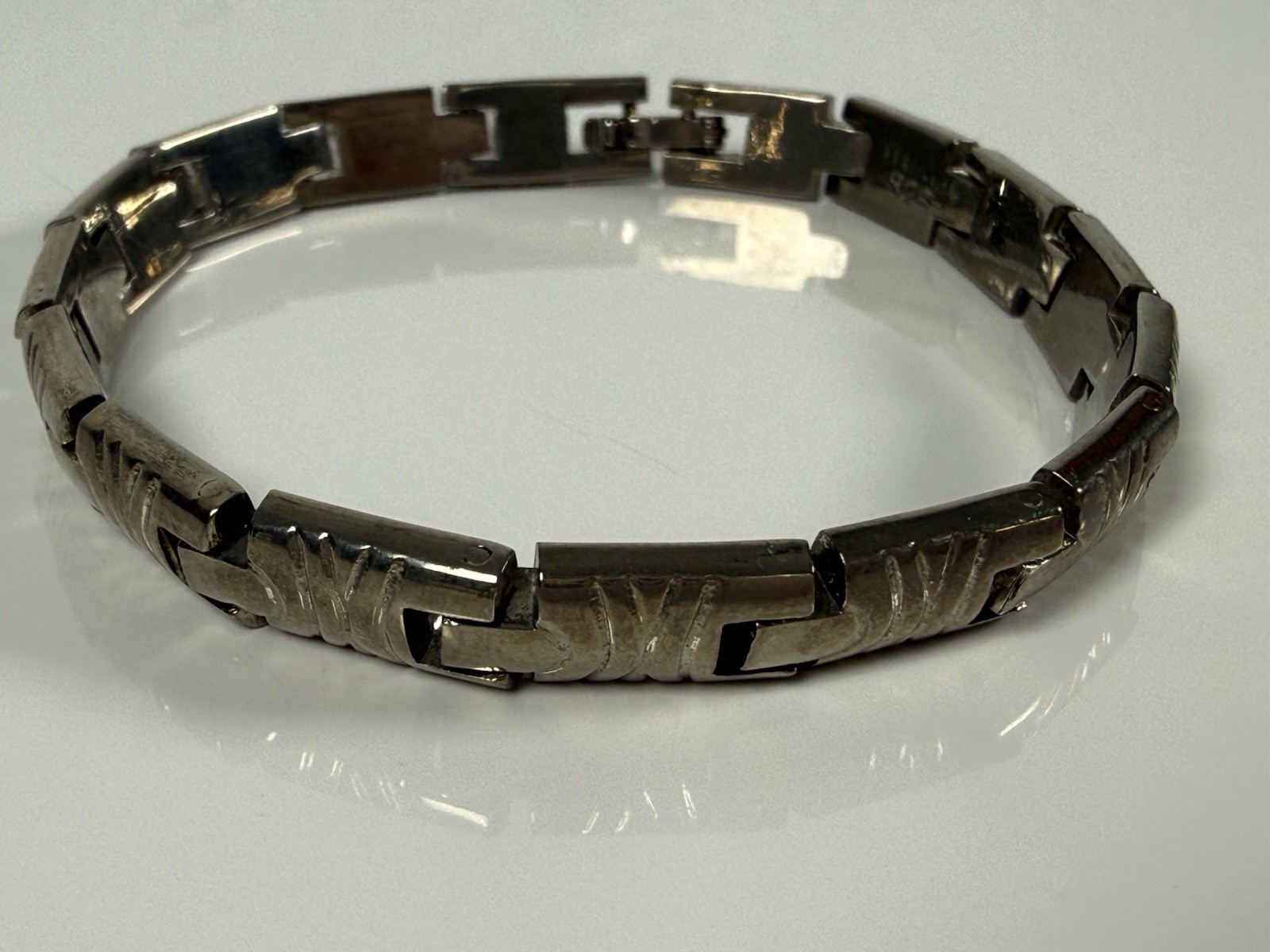 VTG Sterling Silver Textured Solid Link Bracelet … - image 6