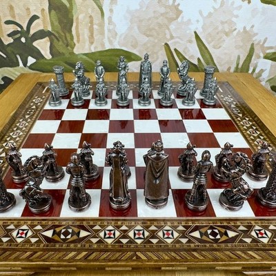 Handmade Chess Set British Empire Pieces Inlaid Wood Board  - Christmas Gift