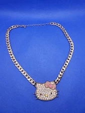 Sanrio Hello Kitty Crystal Pendant on a Gold Tone Thick Chain Choker Necklace