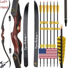 60" Hunting Takedown Recurve Bow Wooden Riser Left Hand 12X Carbon Arrows 25-50#