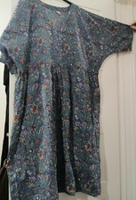 New Indian Cotton Teal Floral Print Midi Length Summer Dress Plus Size 28
