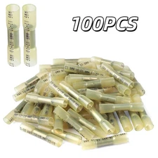 100PCS AWG 12-10 Gauge Heat Shrink Crimp Terminals Wire Butt Connectors Yellow