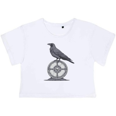 'Raven on Viking Shield' Women's Cotton Crop Tops (CO061667)