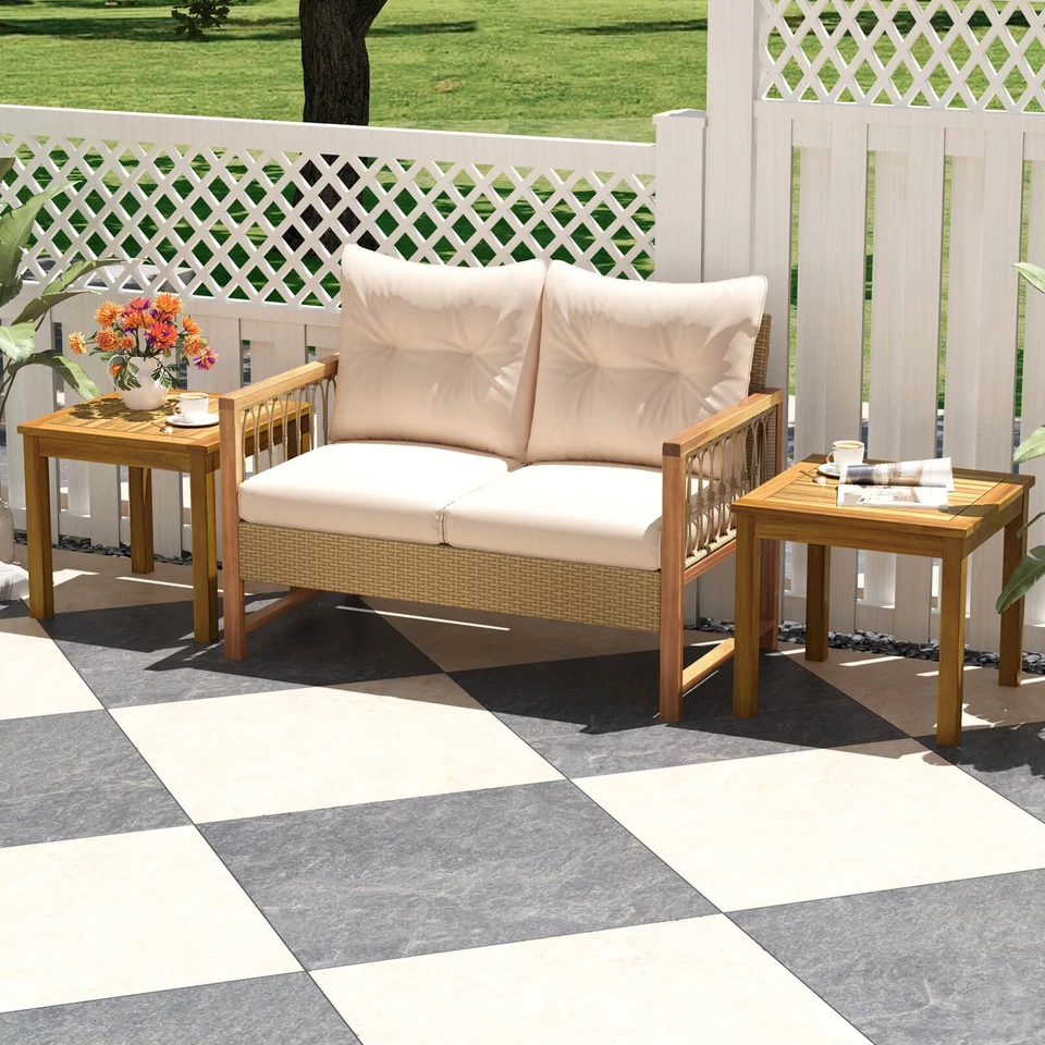 Mesa auxiliar cuadrada de madera de teca al aire libre mesa de centro para terraza de porche jardín patio Foto 4 de 4