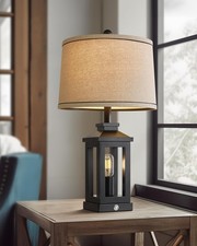 23.75" Table Lamp with USB C+A Ports and 2 Light Sources for Living Room Bedroom