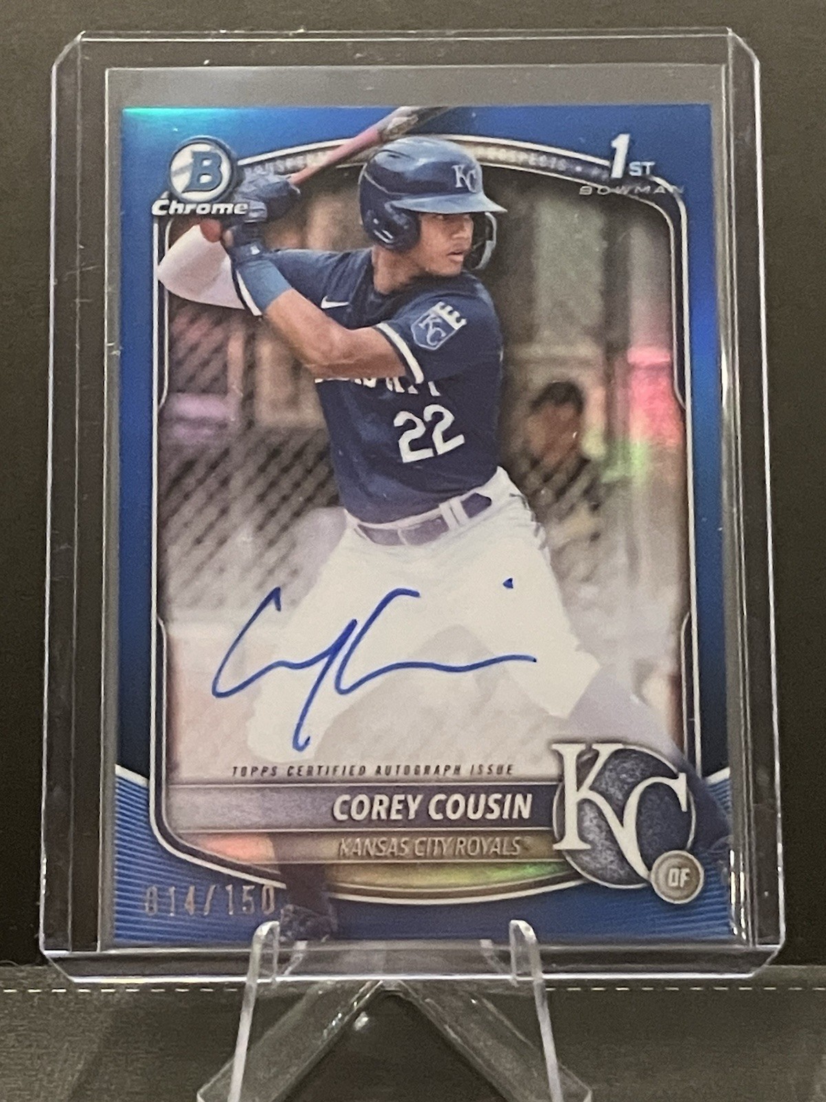 2025 Bowman Chrome Corey Cousin 1st Bowman True Blue Refractor Auto /150 Royals