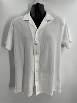 Blanco By Nature Men's Textured Cotton Lightweight Button Off White Shirt Size M