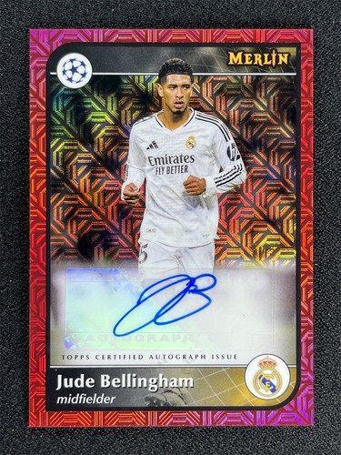 5/5 JSY# 1/1 ! 2024-25 Topps Merlin Chrome Jude Bellingham #AU-JB Red Mojo Auto