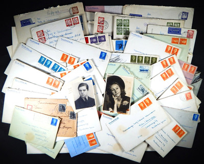 1950s HUGE LOT OF LOVE LETTERS IN GERMAN 80+ ENVELOPES LIPSTICK KISS WAX SEAL
