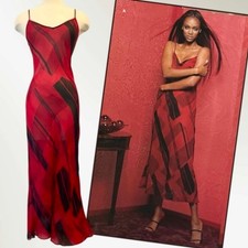 Nwt Victoria's Secret Silk Sheer Red Black Vintage Maxi Gown Slip Dress M y2k